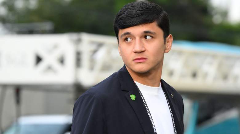 Abdukodir Khusanov #2 of Uzbekistan arrives.