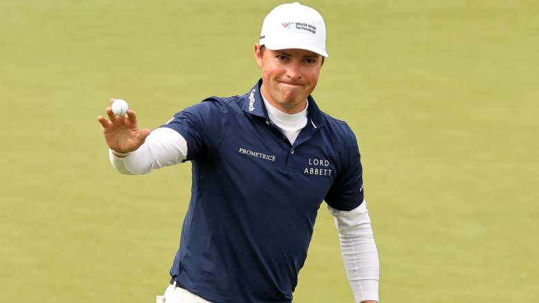 Ben Griffin of the United States reacts after making par on the 18th green during the second round of the Memorial Tournament presented by Workday 2025 at Muirfield Village Golf Club on May 30, 2025 in Dublin, Ohio