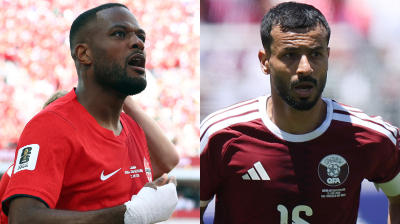 Canada's Cyle Larin and Qatar's Boualem Khoukhi