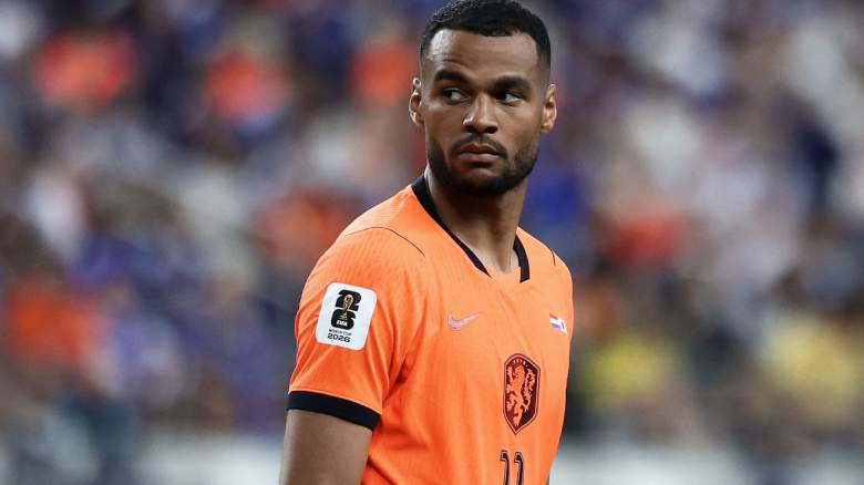 Netherlands' forward #11 Cody Gakpo reacts.