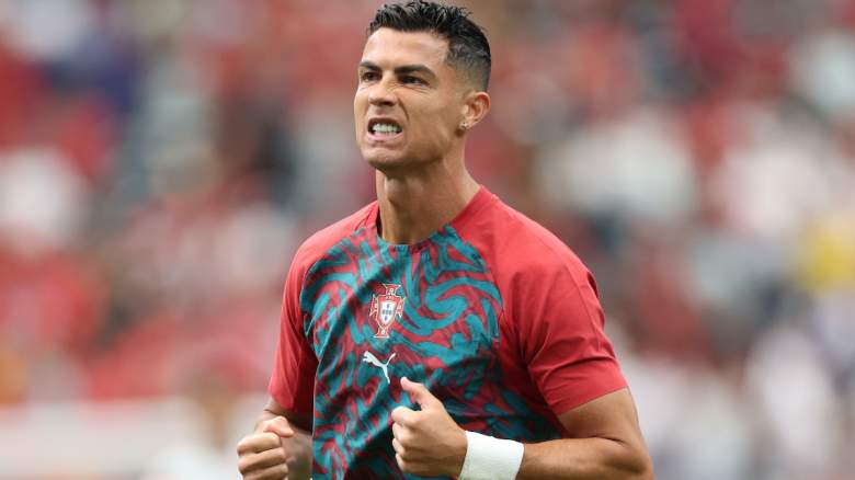 Cristiano Ronaldo #7 of Portugal warms up.