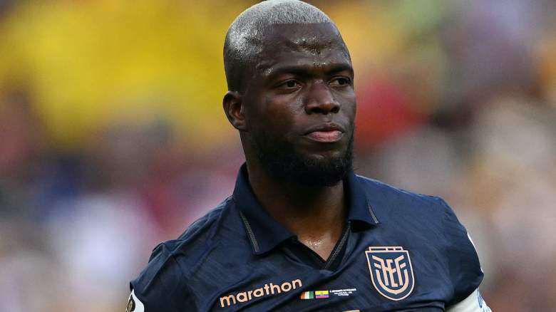 Ecuador forward No. 13 Enner Valencia reacts after failing to score.