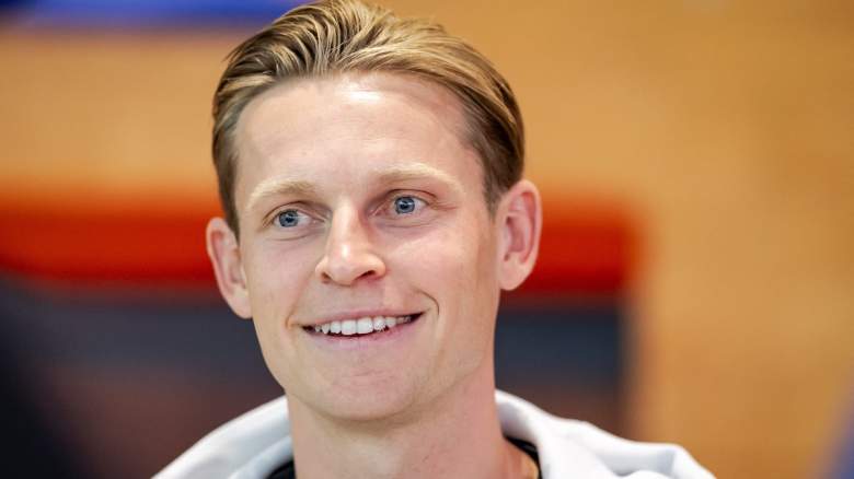 Netherlands' national football team midfielder Frenkie de Jong talks.