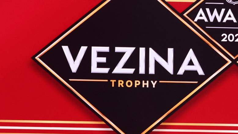 Connor Hellebuyck of the Winnipeg Jets accepts the Vezina Trophy during the 2024 NHL Awards at BleauLive Theater at Fontainebleau Las Vegas on June 27, 2024 in Las Vegas, Nevada.