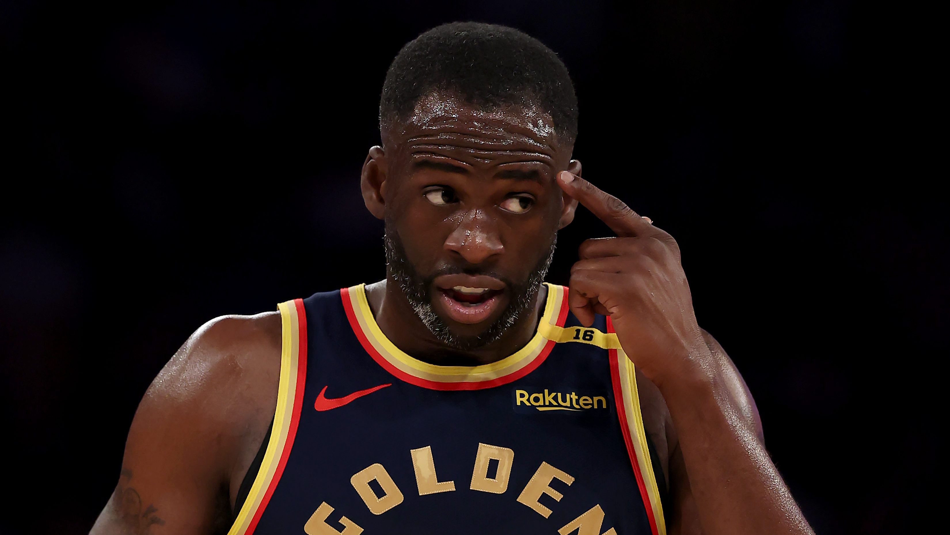 Golden State Warriors star Draymond Green gestures during a game as he discusses the New York Knicks' NBA Finals chances.