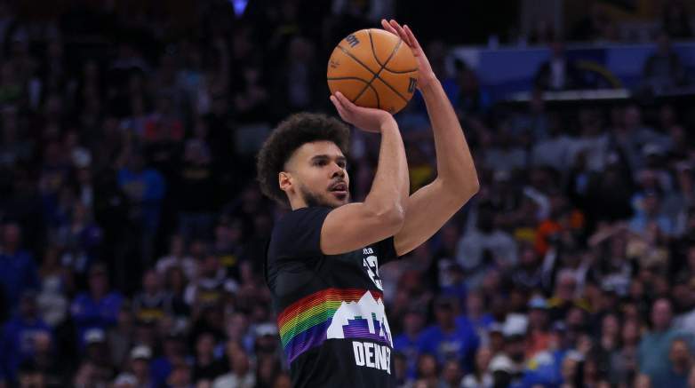 Cam Johnson during a game as the Lakers reportedly monitor potential trade options involving the Nuggets wing.