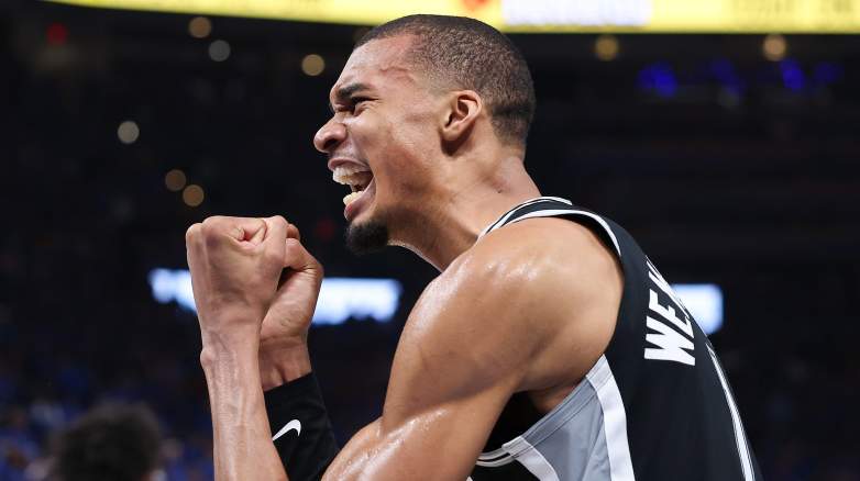 Victor Wembanyama celebrates during the San Antonio Spurs' playoff run as the franchise prepares to face the New York Knicks in the 2026 NBA Finals.