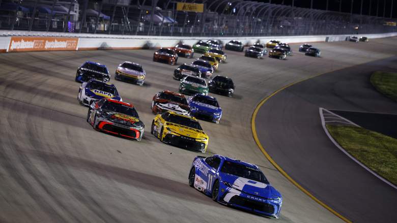 NASCAR Cup Series field races under the lights during the Cracker Barrel 400 at Nashville Superspeedway.