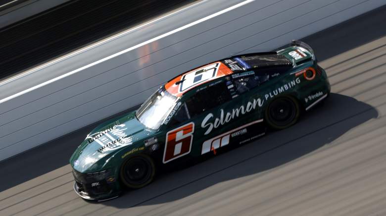 Brad Keselowski drives the No. 6 Ford during NASCAR Cup Series practice at Michigan International Speedway.