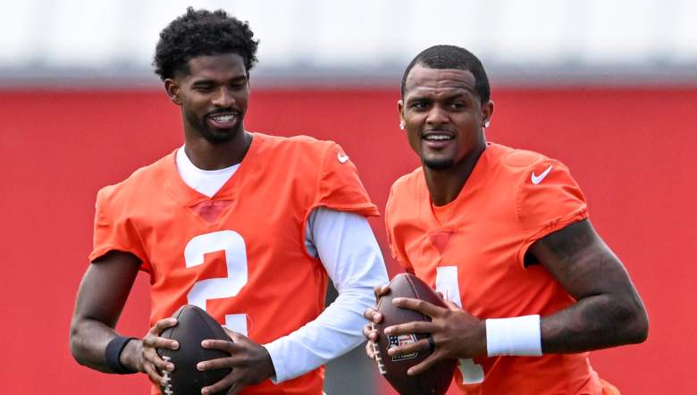 Cleveland Browns quarterbacks Shedeur Sanders and Deshaun Watson.