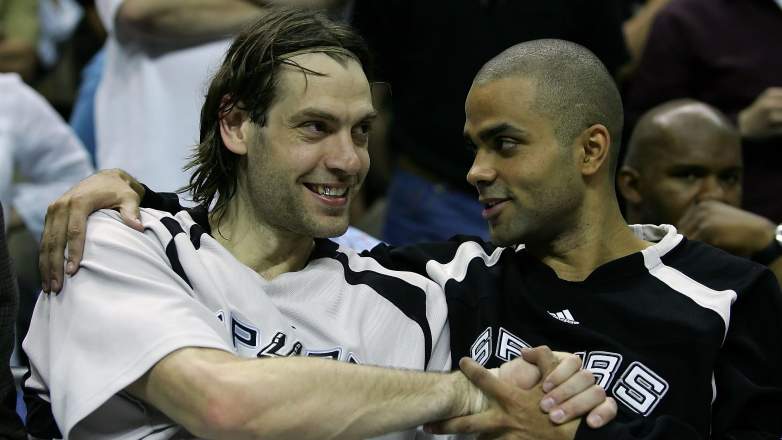 Former Spurs players Tony Parker and Fabricio Oberto together during San Antonio's championship years.