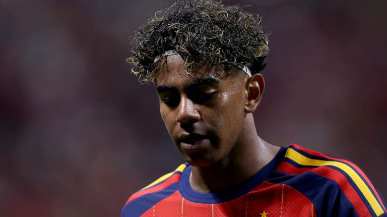 Lamine Yamal #19 of Spain reacts.