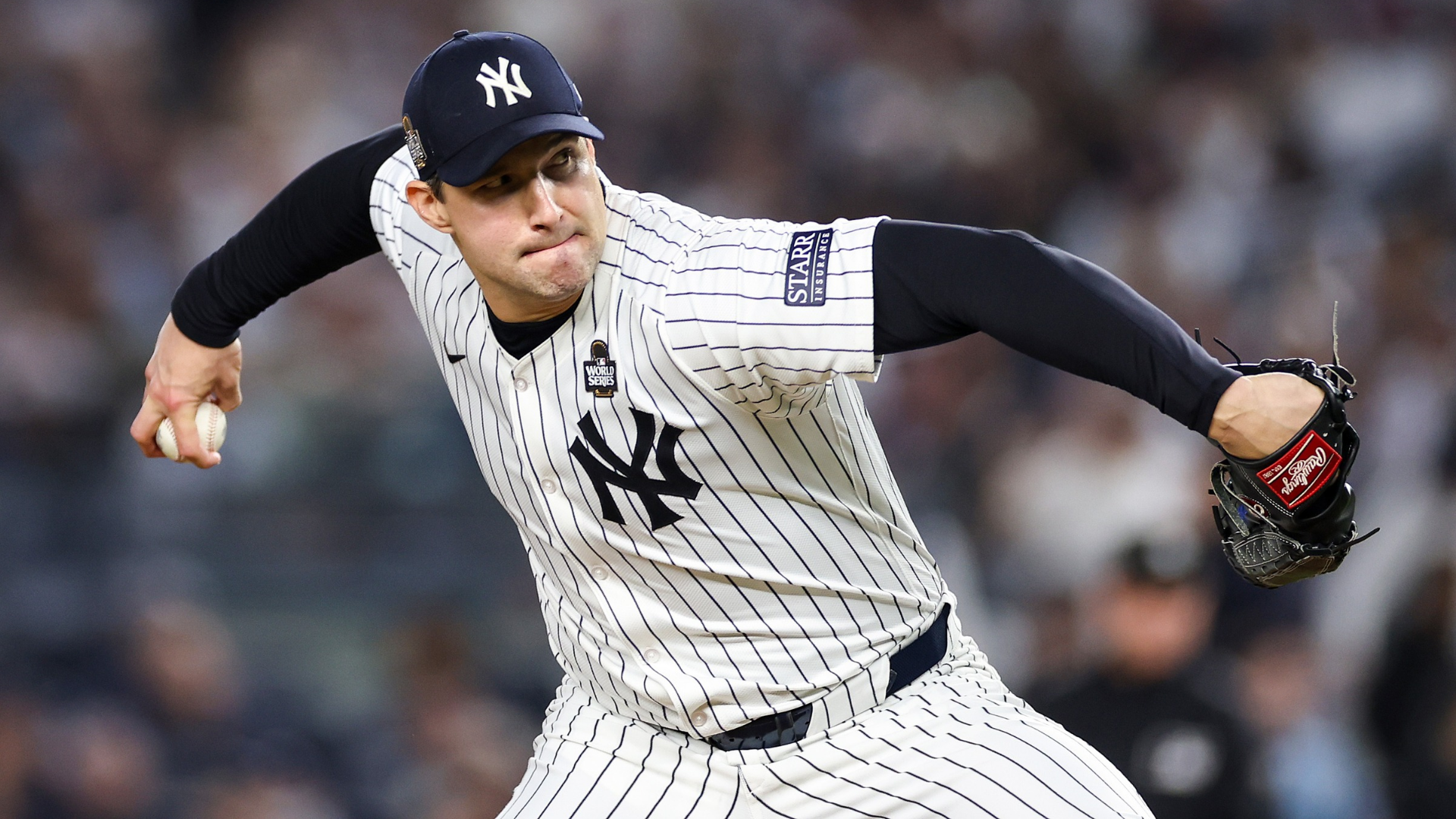 Tommy Kahnle #41 of the New York Yankees pitches during the eighth inning of Game Five of the 2024 World Series against the Los Angeles Dodgers at Yankee Stadium on October 30, 2024 in the Bronx borough of New York City. (Photo by Sarah Stier/Getty Images)