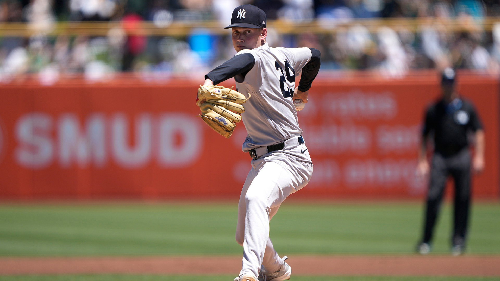 Will Warren #29 of the New York Yankees pitches against the Athletics in the bottom of the first inning at Sutter Health Park on May 31, 2026 in Sacramento, California. (Photo by Thearon W. Henderson/Getty Images)