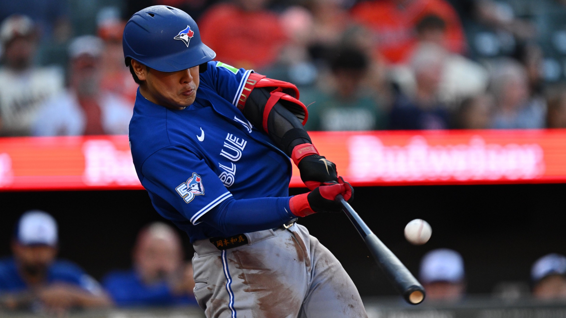 Kazuma Okamoto #7 of the Toronto Blue Jays bats in the second inning against the Baltimore Orioles at Oriole Park at Camden Yards on May 29, 2026 in Baltimore, Maryland. (Photo by Jamie Sabau/Getty Images)