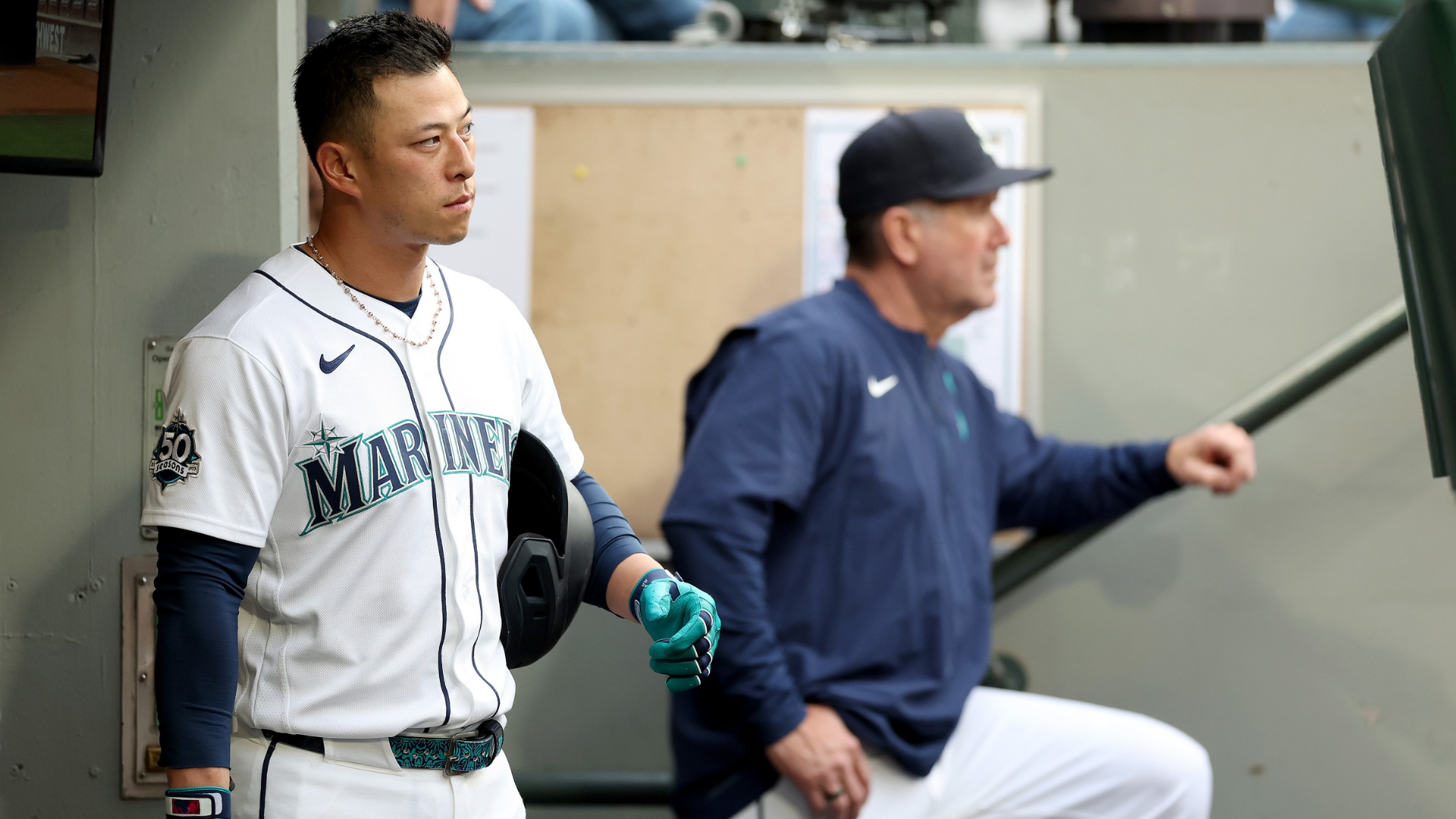 Rob Refsnyder #30 of the Seattle Mariners looks on from the dugout against the New York Mets at T-Mobile Park on June 01, 2026 in Seattle, Washington. (Photo by Steph Chambers/Getty Images)