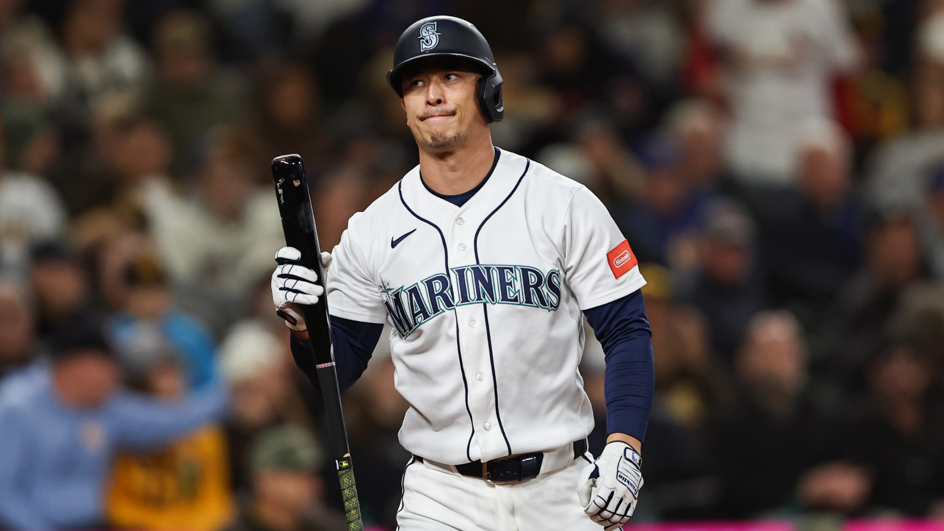 Rob Refsnyder #30 of the Seattle Mariners reacts after striking out during the seventh inning against the San Diego Padres at T-Mobile Park on May 15, 2026 in Seattle, Washington. (Photo by Olivia Vanni/Getty Images)