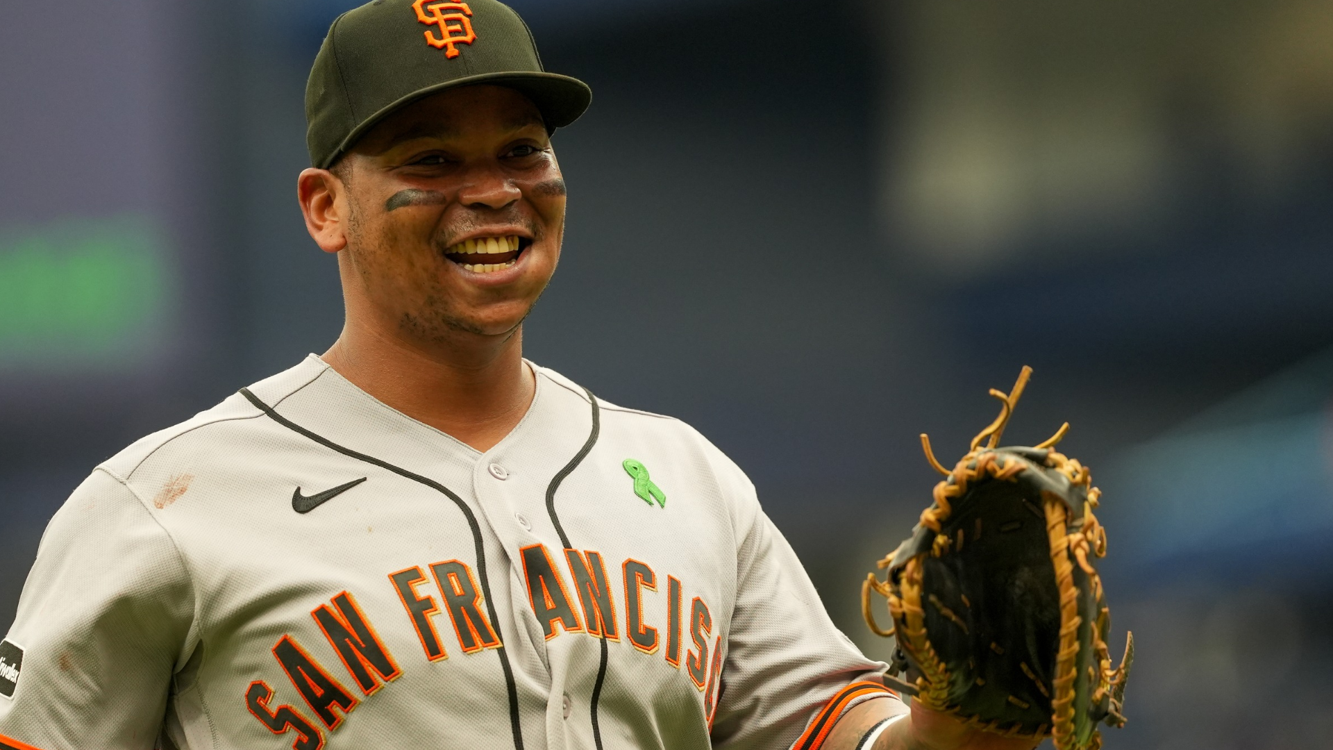 First baseman Rafael Devers #16 of the San Francisco Giants comes back to the dugout against the Tampa Bay Rays at Tropicana Field on May 03, 2026 in St Petersburg, Florida. (Photo by Calvin Hernandez/Getty Images)