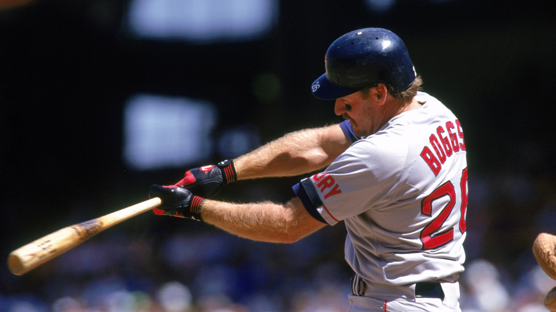 Wade Boggs #26 of the Boston Red Sox hits the ball during a game against the California Angels at Anaheim Stadium on August 30, 1992 in Anaheim, California. (Photo by: Gary Newkirk/Gettyimages)