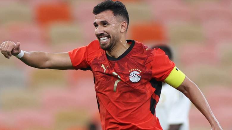Egypt's forward #7 Mahmoud Trezeguet celebrates.