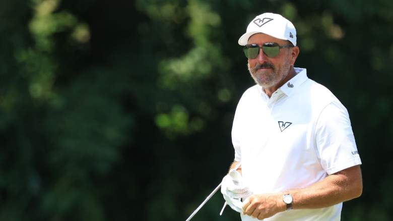 Phil Mickelson of Hyflyers GC walks the 16th fairway on day two of LIV Golf Indianapolis at The Club at Chatham Hills on August 16, 2025 in Westfield, Indiana