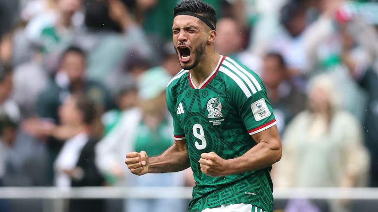 Raul Jimenez #9 of Mexico celebrates.