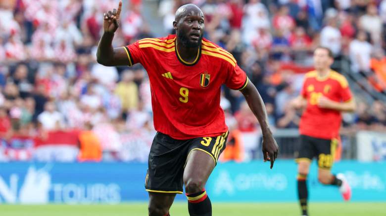 Belgium forward Romelu Lukaku #9 celebrates.