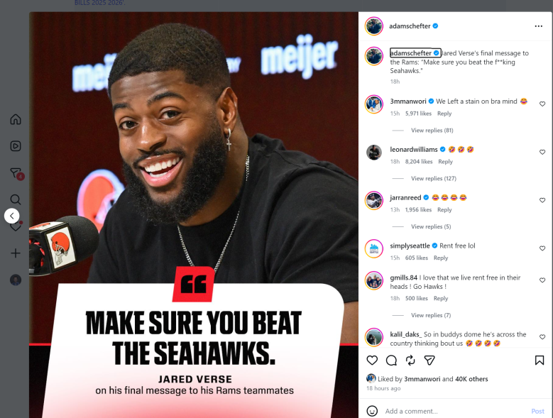 Adam Schefter's Instagram post.