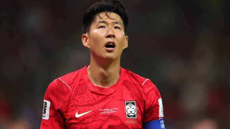 Heung-Min Son #7 of South Korea reacts.