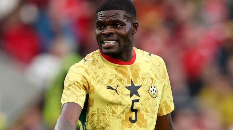 Thomas Partey of Ghana gestures.