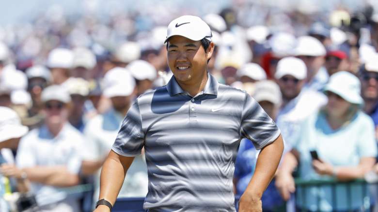 Tom Kim of South Korea looks on from the first tee during the final round of the 126th U.S. OPEN at Shinnecock Hills Golf Club on June 21, 2026
