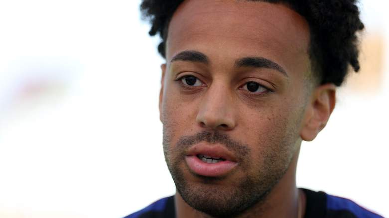 Tyler Adams talks to the media.