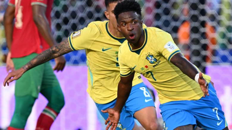 Brazil's forward #07 Vinicius Junior celebrates.