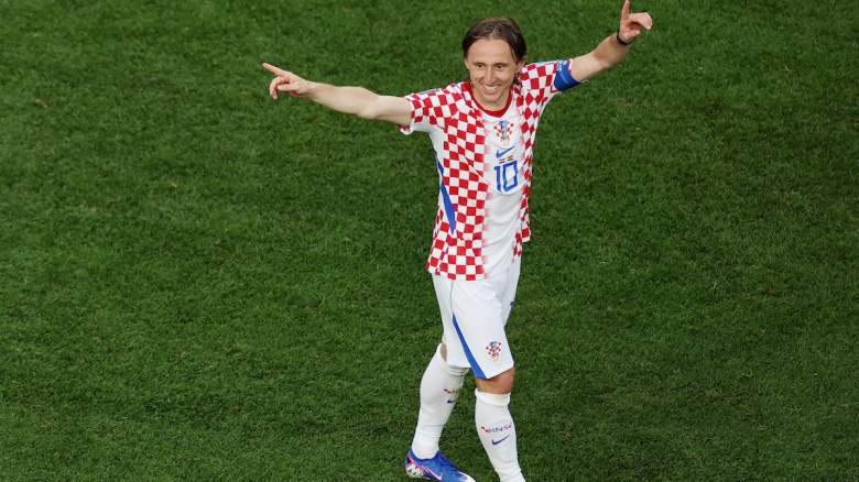 Luka Modric #10 of Croatia celebrates.