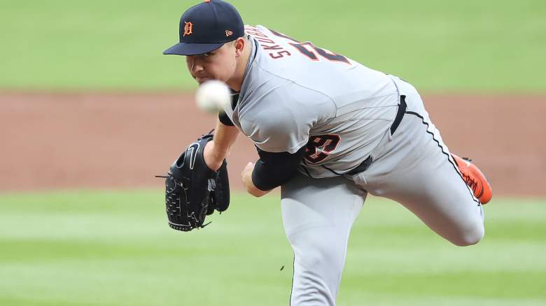 Tarik Skubal #29 of the Detroit Tigers pitches.