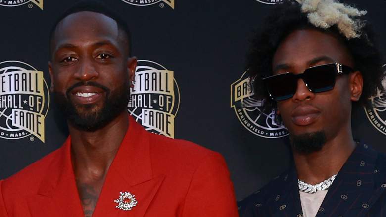 Dwyane Wade and Zaire Wade attend the 2023 Naismith Basketball Hall of Fame Induction.