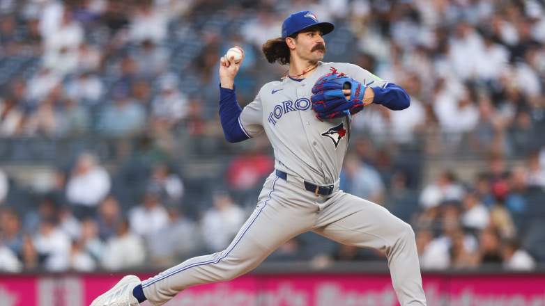 Toronto Blue Jays starting pitcher Dylan Cease faces the New York Yankees at Yankee Stadium on May 19, 2026.