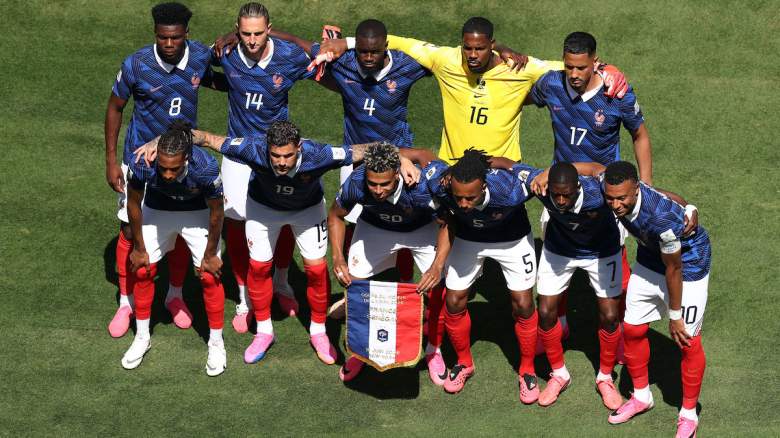 France players pose for a team photograph.