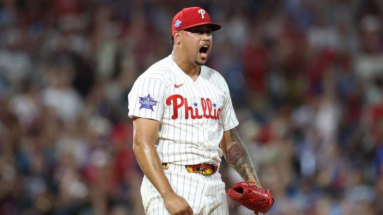 Philadelphia Phillies closer Jhoan Duran celebrates a 3-2 win over the San Diego Padres. Duran picked up his 13th save of 2026.