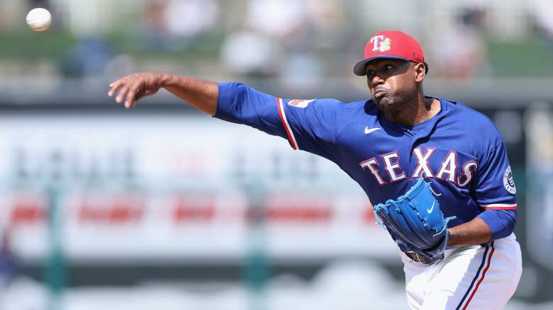 Pitcher Kumar Rocker #80 of the Texas Rangers pitches.