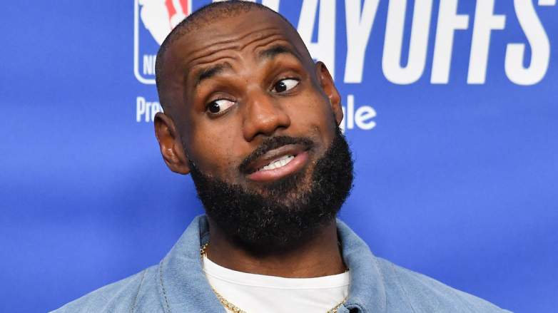 LeBron James #23 of the Los Angeles Lakers speaks to the media.
