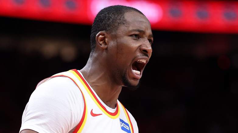 Jonathan Kuminga reacts during a game as the Lakers continue pursuing the versatile forward in free agency.