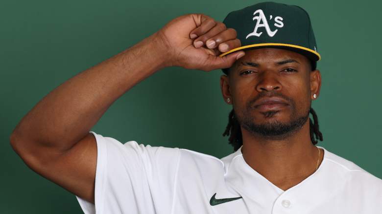 Pitcher Eduarniel Nunez #54 of the Athletics poses for a portrait.