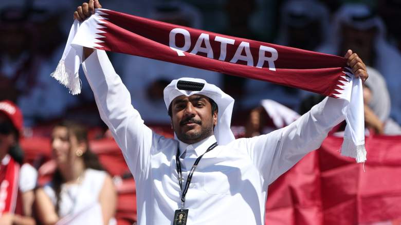 Qatar fans arrive ahead of the FIFA World Cup 2026 Group B match between Qatar and Switzerland at Levi's Stadium.