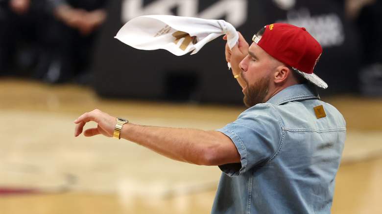 Travis Kelce of the Kansas City Chiefs cheers.