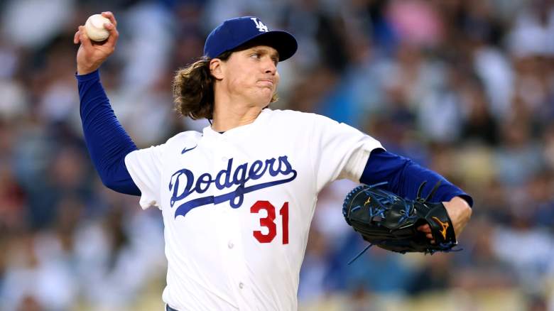 Los Angeles Dodgers starting pitcher Tyler Glasnow faces the Texas Rangers at Uniqlo Field at Dodger Stadium.