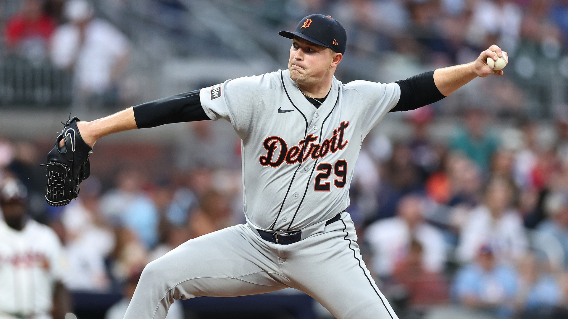 Tarik Skubal #29 of the Detroit Tigers pitches in the second inning against the Atlanta Braves at Truist Park on April 29, 2026 in Atlanta, Georgia. (Photo by Kevin C. Cox/Getty Images)