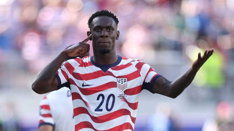 Folarin Balogun #20 of the United States celebrates scoring his team's first goal during the FIFA World Cup 2026 Round of 32 match between USA and Bosnia and Herzegovina at San Francisco Bay Area Stadium on July 01, 2026