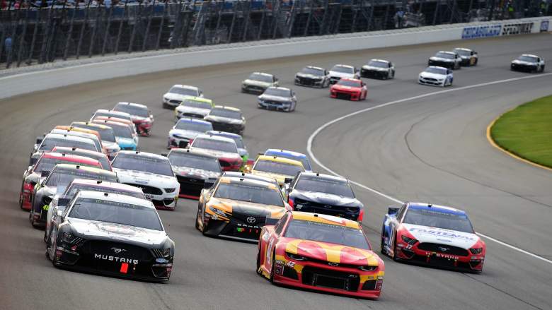 The NASCAR Cup Series field takes the green flag during the 2019 race at Chicagoland Speedway.