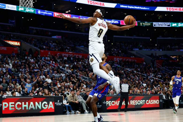 Denver Nuggets forward Peyton Watson during an NBA game as the Los Angeles Clippers continue to monitor his restricted free agency.